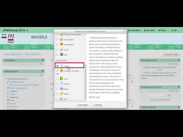 Tutorial Moodle - Recurso Arquivo