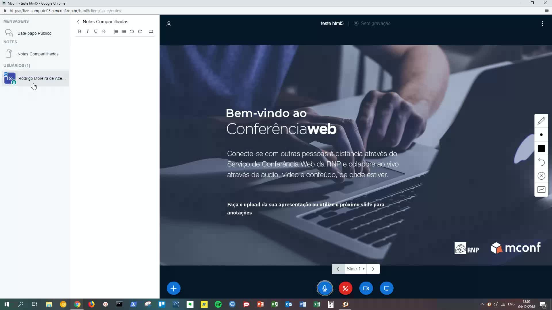 Demonstração da nova versão da sala virtual do Mconf com tecnologia HTML5