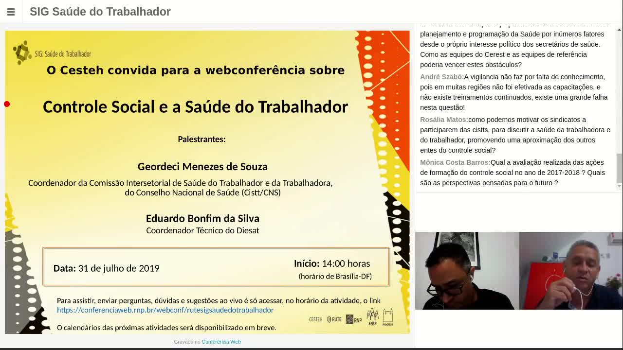 SIG Saúde do Trabalhador - 31 de Julho de 2019