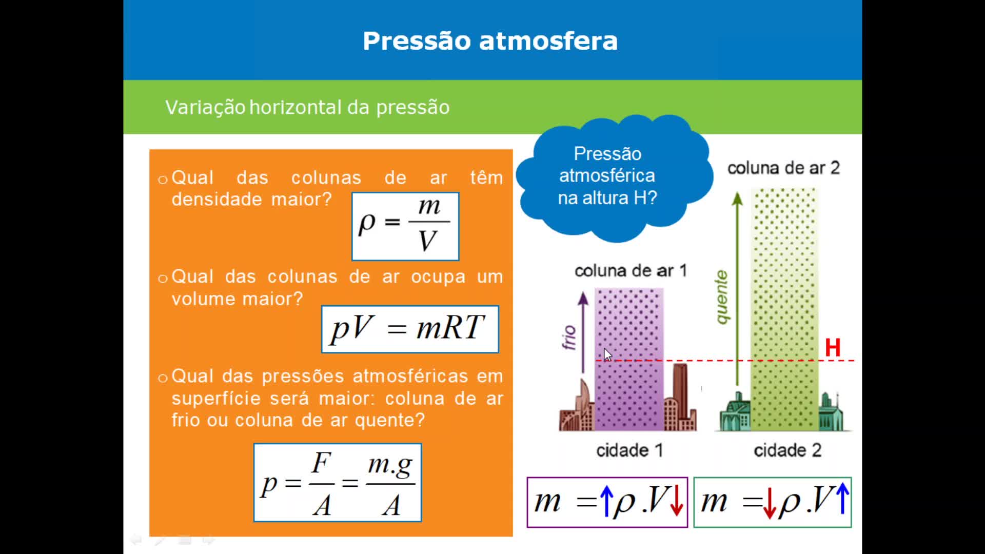 6. Pressão atmosférica: Variação da pressão com a altitude e horizontalmente