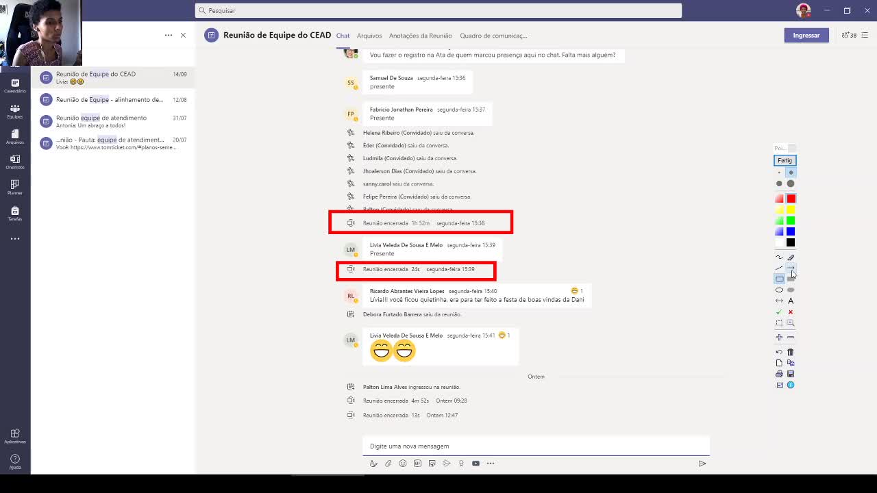 Teams - Localização gravação da reunião no chat