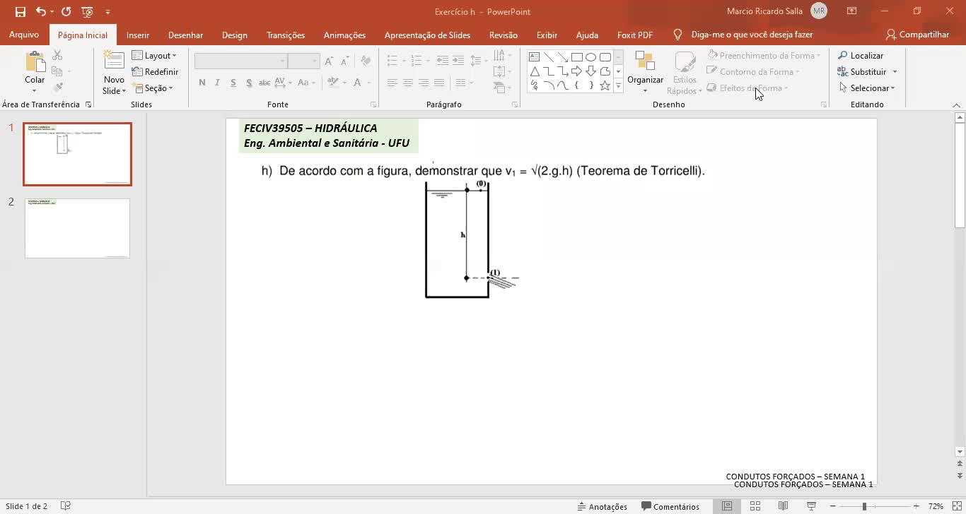 Exercício h resolvido - Condutos forçados - Semana 1