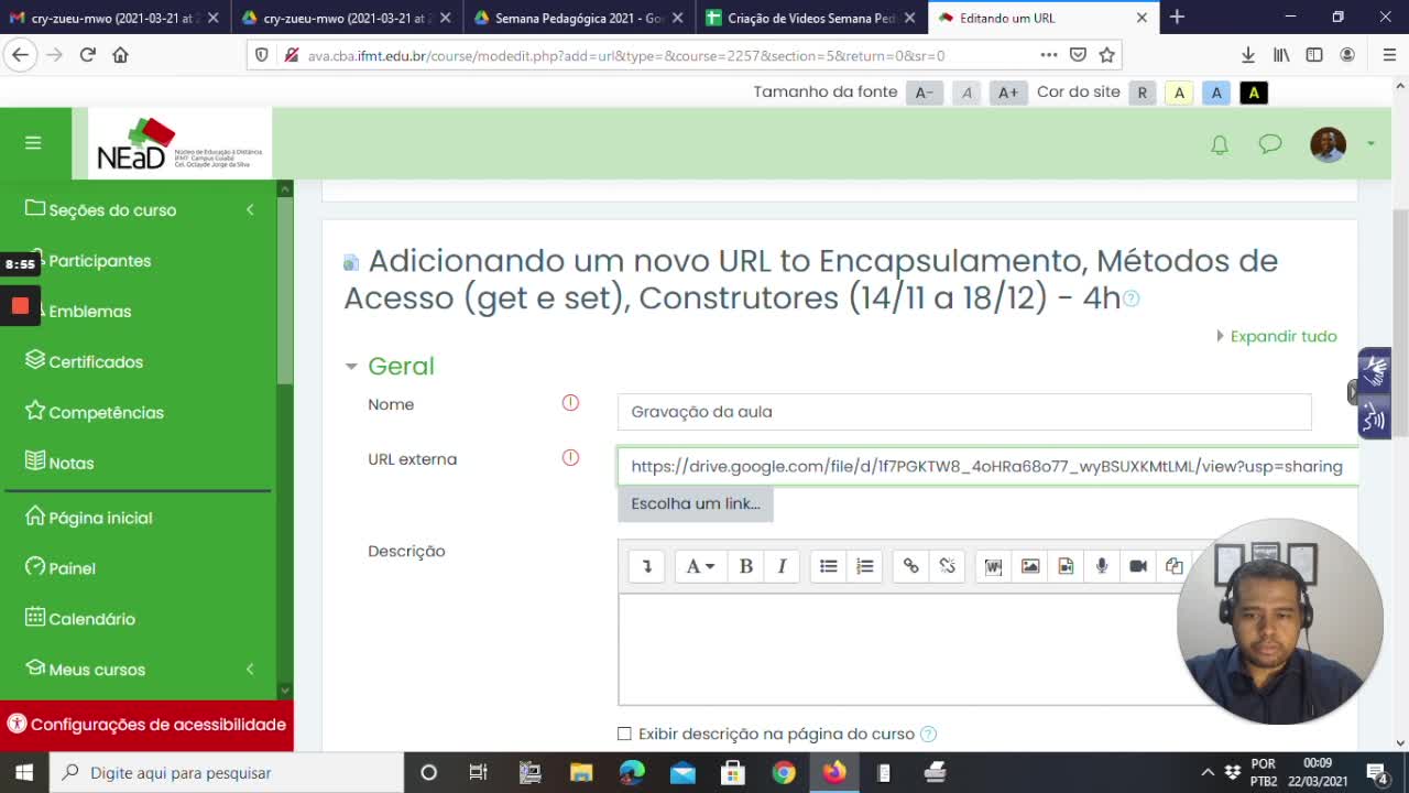 Utilização do Drive como repositório dando permissão de visualização para aluno