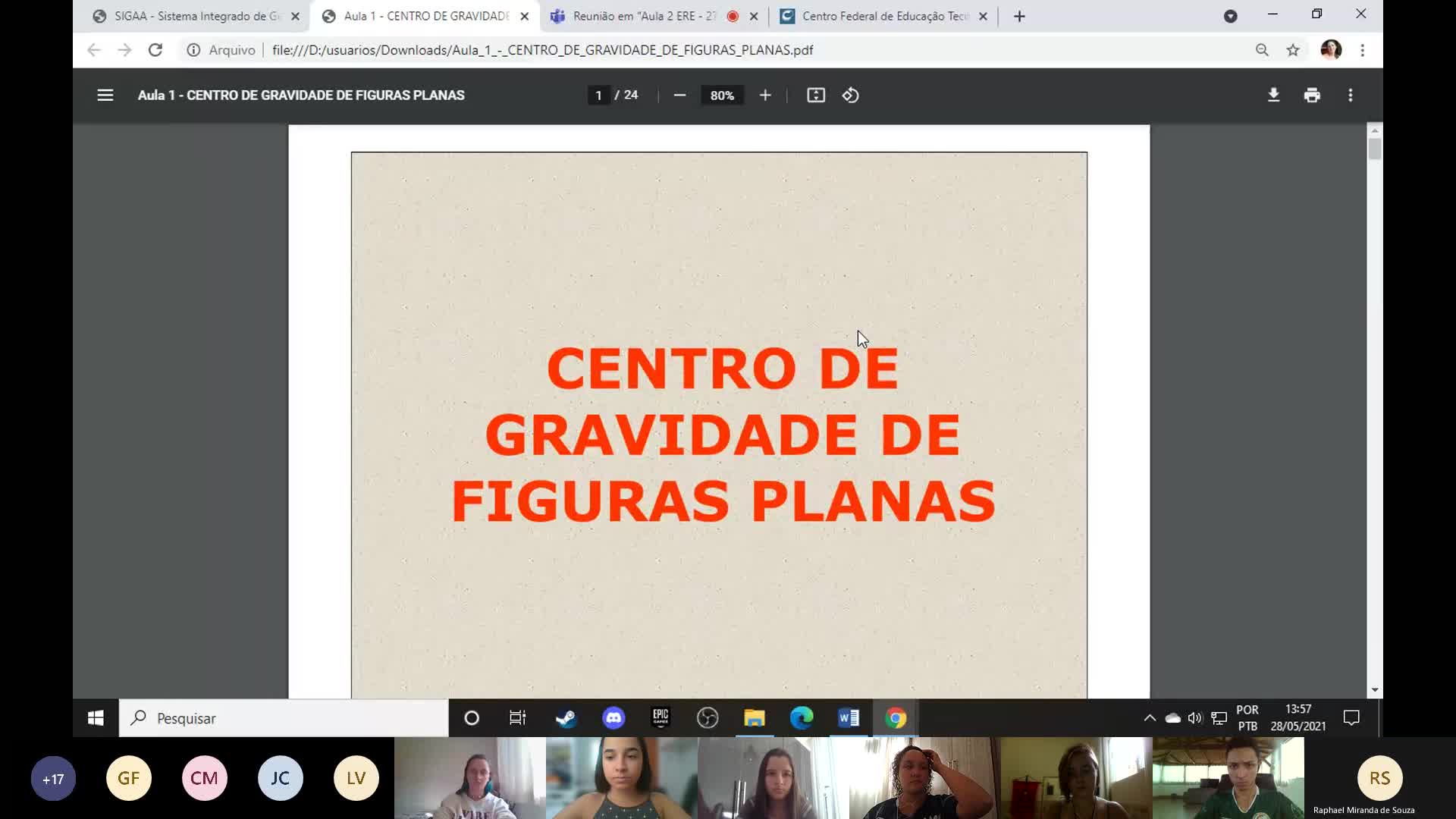 Aula 1 - CENTRO DE GRAVIDADE DE FIGURAS PLANAS