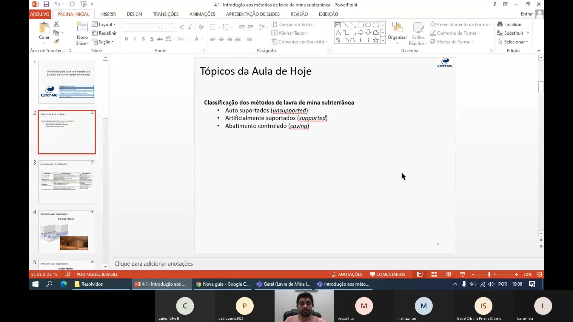 Introdução aos métodos de lavra de mina subterrânea - LMS