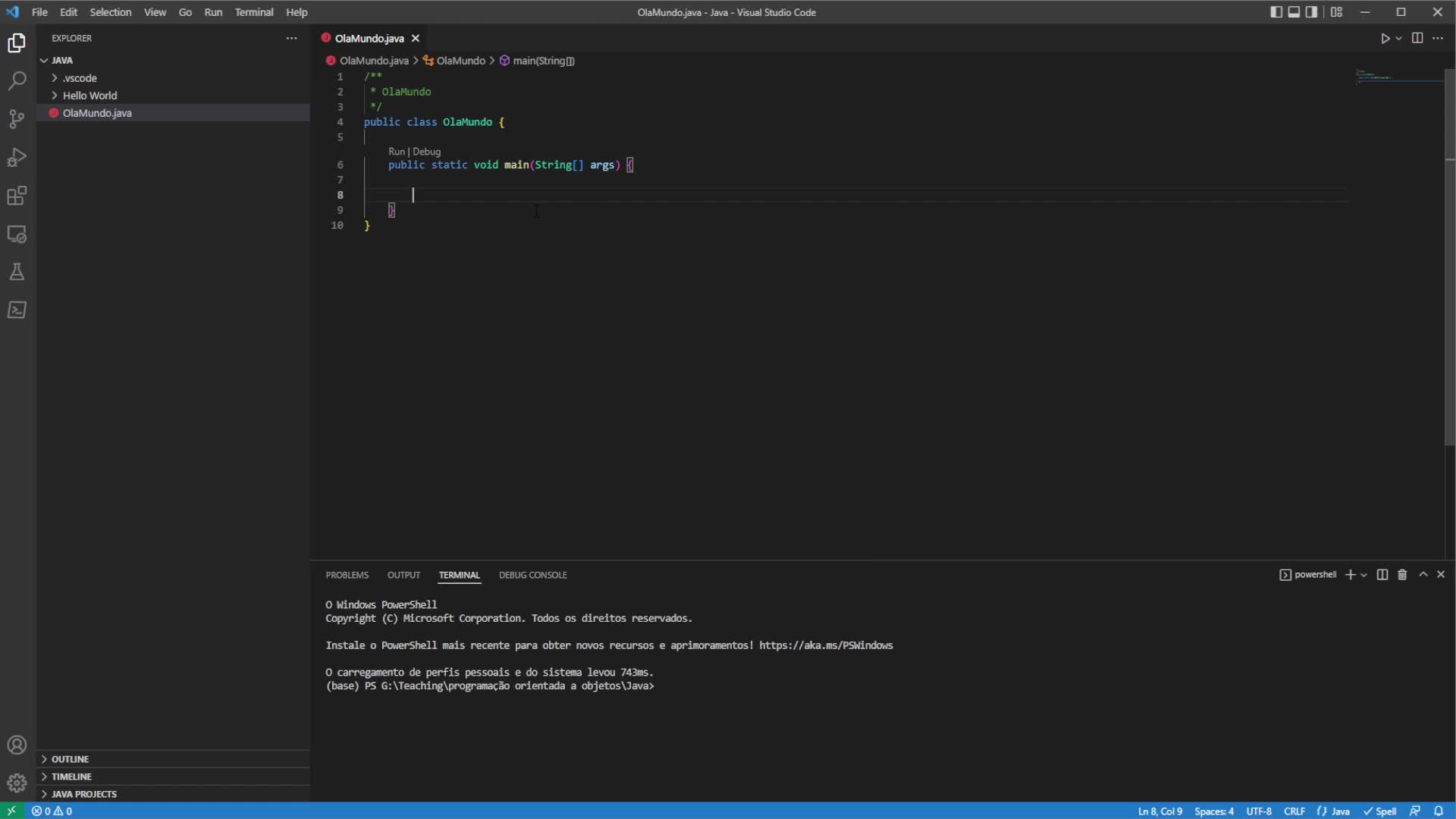 Programação Orientada a Objetos - Executando, compilando e depurando JAVA