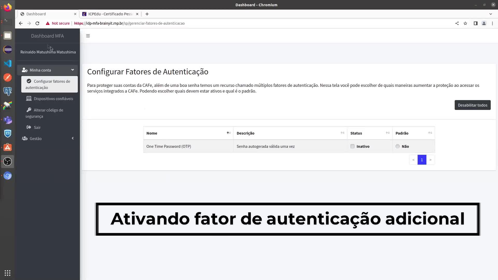 MFA - Múltiplo Fator de Autenticação CAFe