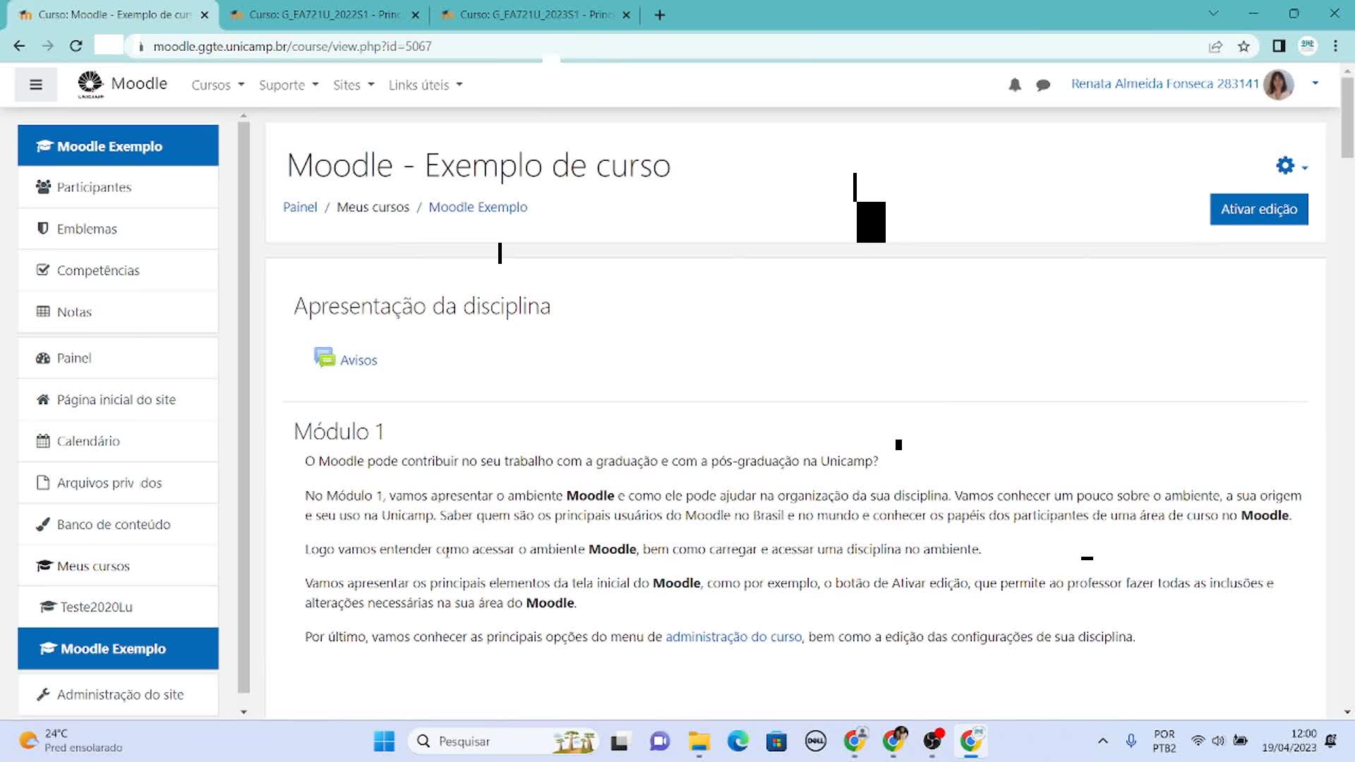 Moodle: Tema de curso