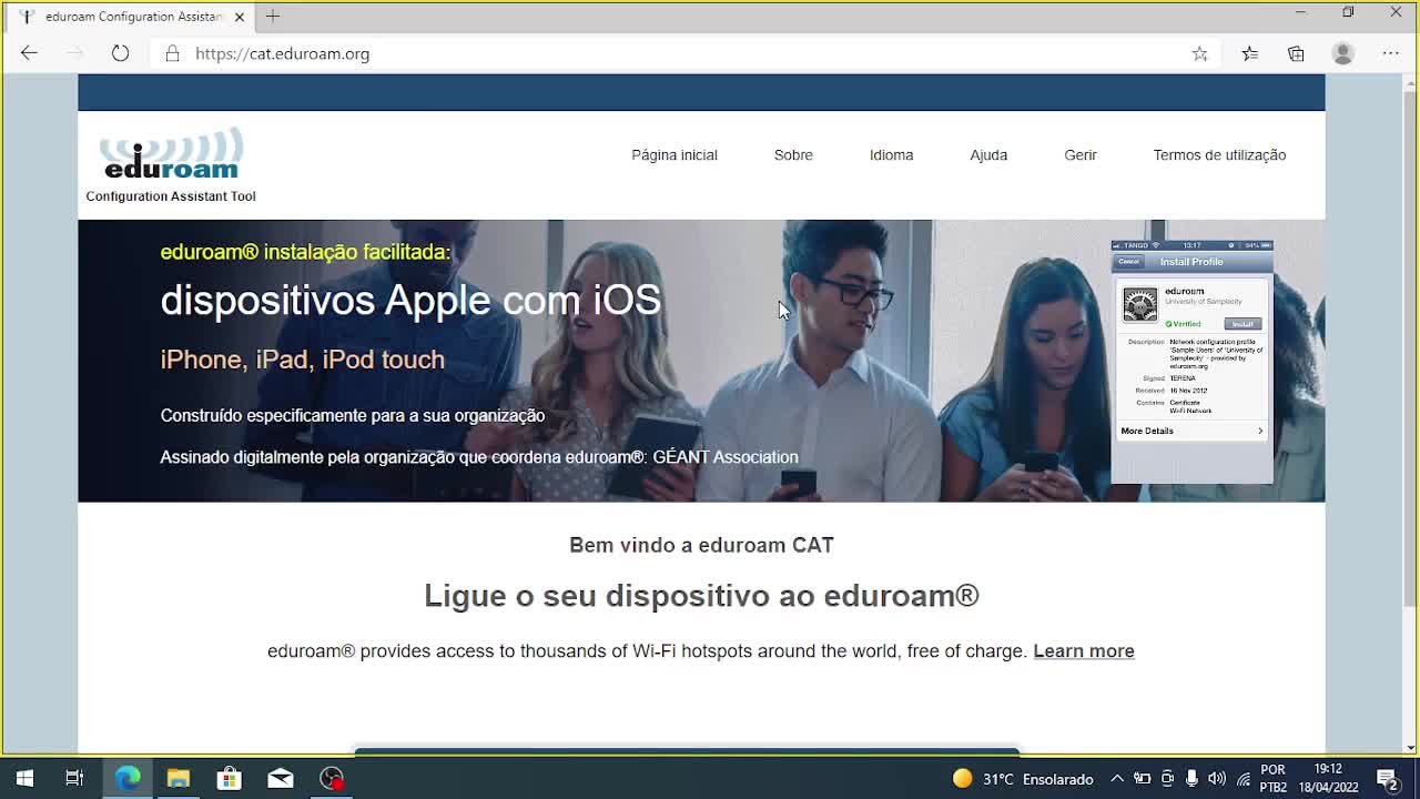 Configuração rede sem fio wifi eduroam no computador