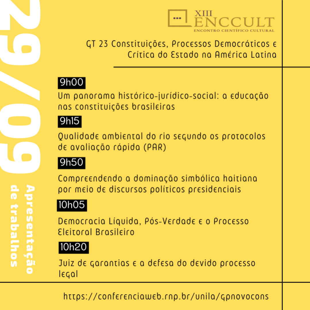 XVIII ENCCULT 2023: Apresentação de trabalhos GT 23