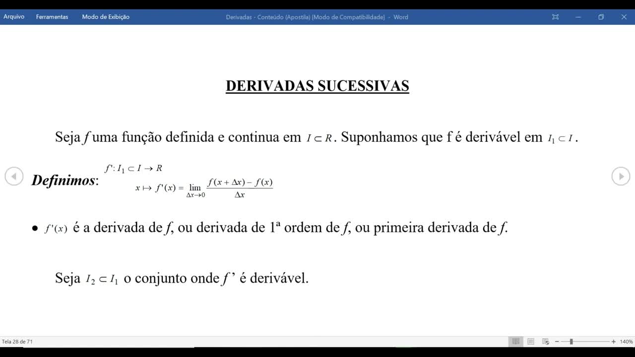 Derivadas (Aula 17): Derivadas Sucessivas